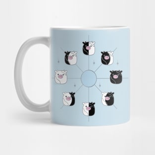 Kawaii Cow Phases of the Moon in Black, White and Light Blue Mug